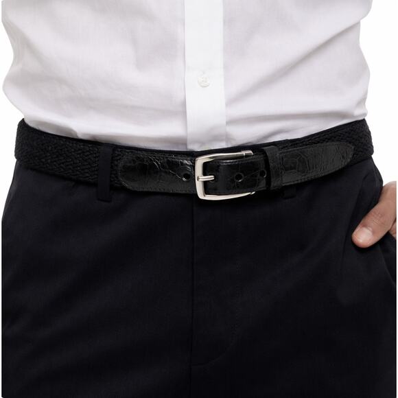 Lee Semon Black Alligator & Cashmere Cowhide Belt Size 36 Luxury Exotic Leather